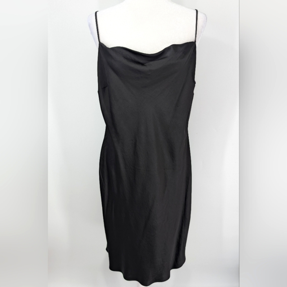 Express Black Satin Sleeveless Spaghetti Strap Cowl Neck Midi Slip Dress Large
